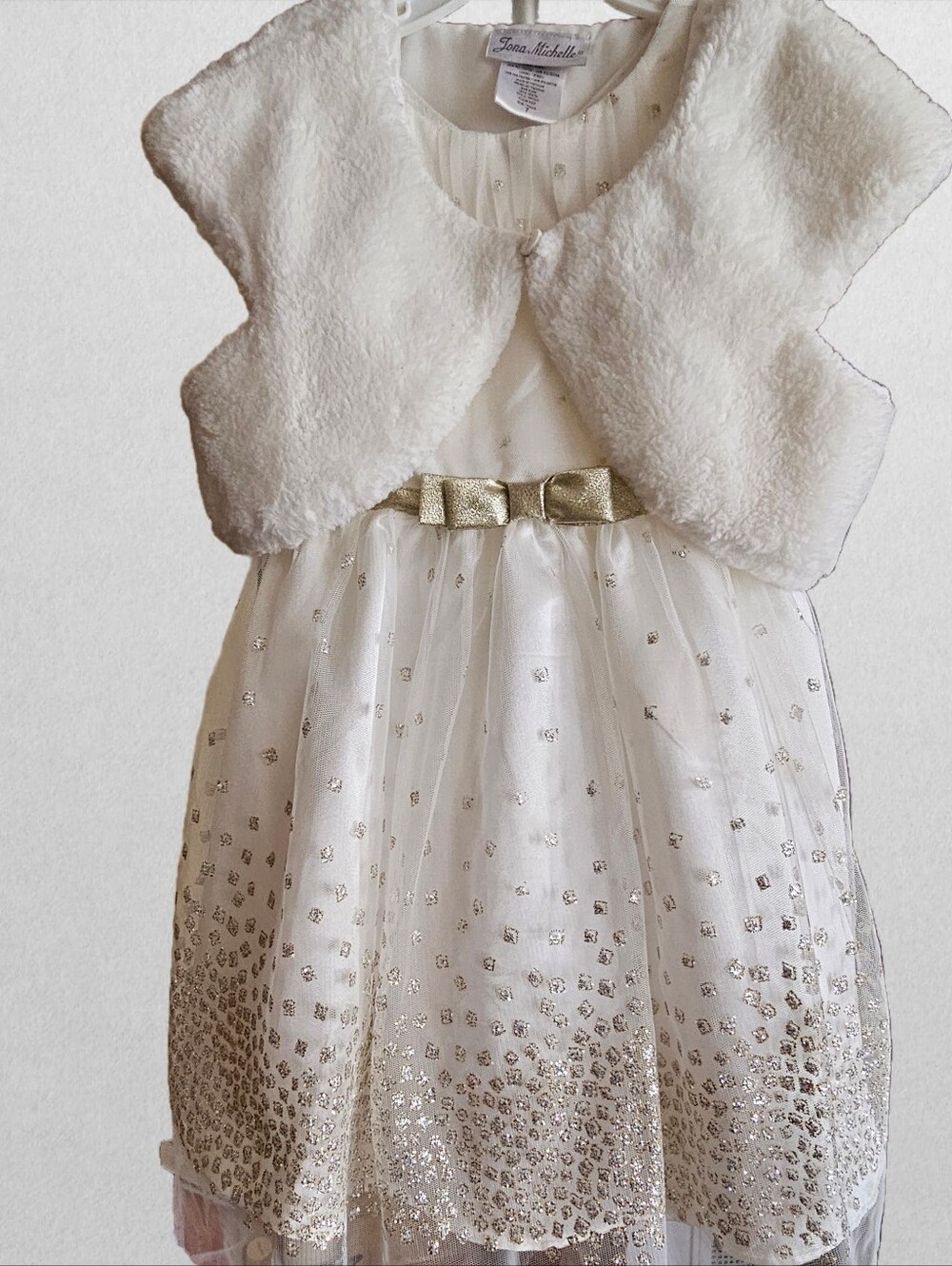 Girls Dress Size 7  Elegant  Metallic Foil Polka Dots Pattern Dress